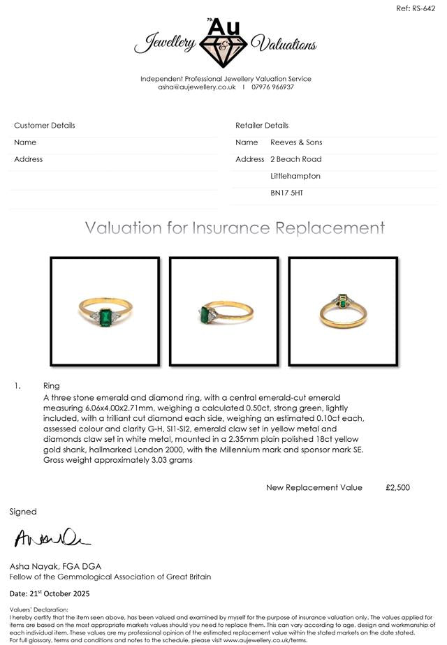 18ct yellow gold emerald and diamond ring with intricate design, showcasing vibrant emeralds and sparkling diamonds.