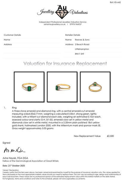 18ct yellow gold emerald and diamond ring with intricate design, showcasing vibrant emeralds and sparkling diamonds.