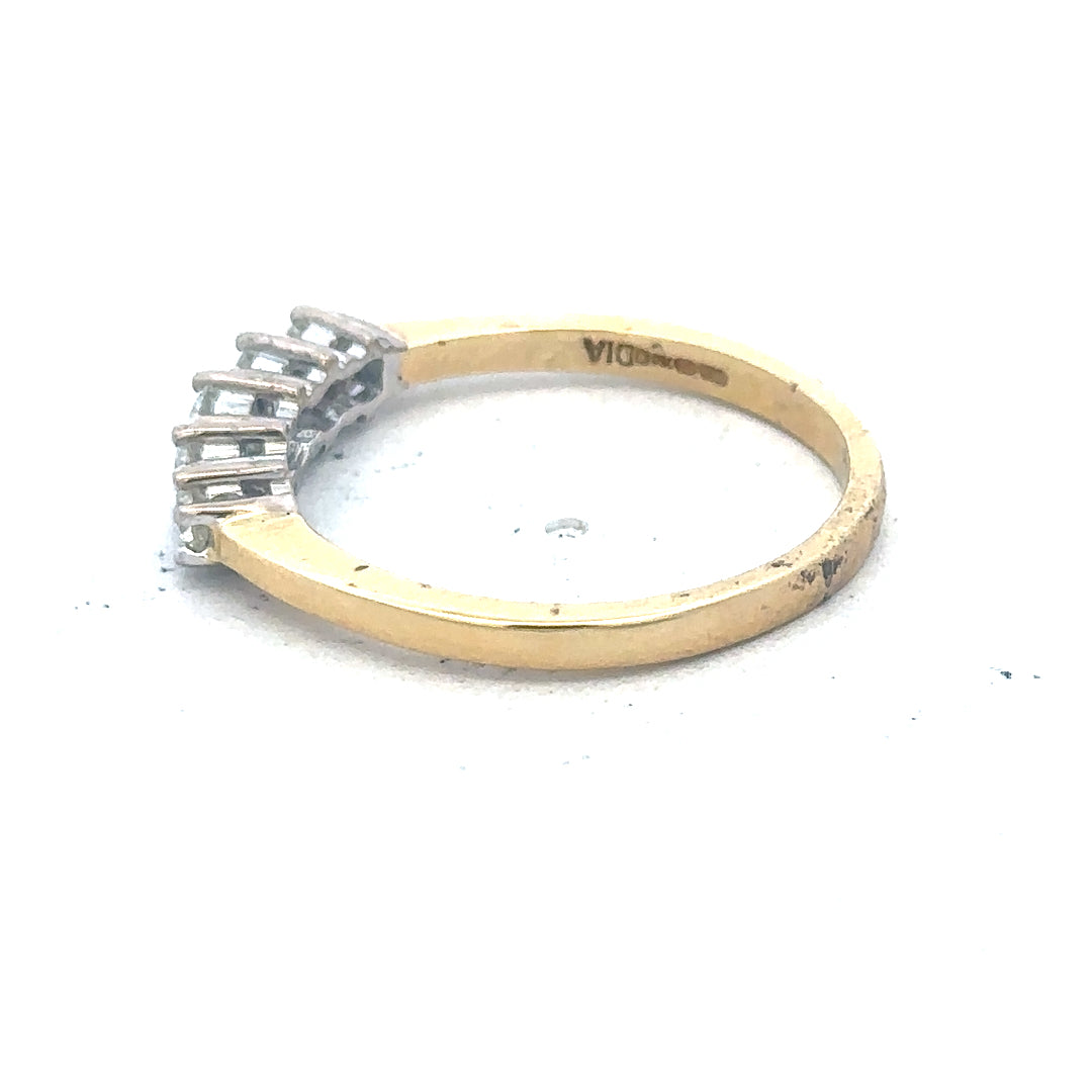 18ct yellow gold five-stone diamond ring with 1/2 carat total weight, featuring sparkling diamonds in a classic design.