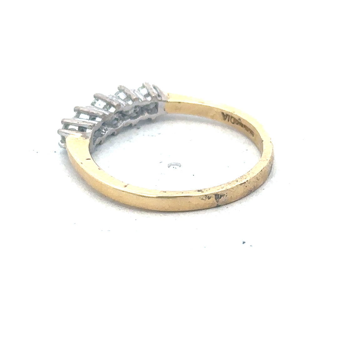 18ct yellow gold five-stone diamond ring with 1/2 carat total weight, showcasing sparkling diamonds and elegant design.