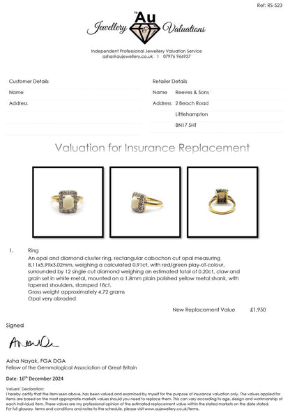 18ct yellow gold opal and diamond ring in size N1/2, featuring a vibrant opal gemstone and sparkling diamonds.