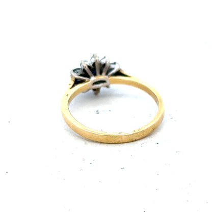 18ct yellow gold sapphire and diamond ring in size K, featuring a sparkling gemstone design and elegant craftsmanship.
