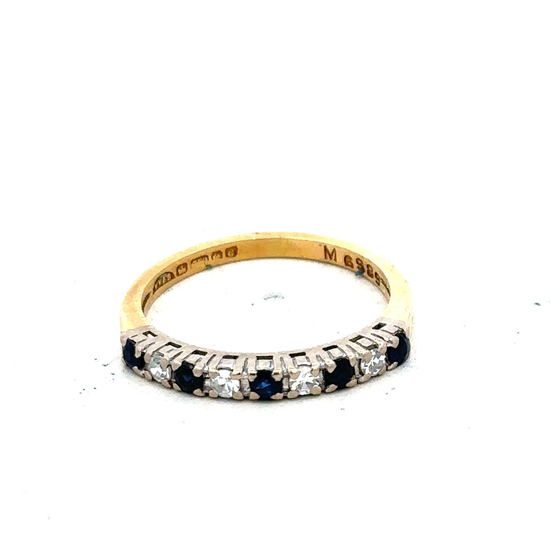 18ct yellow gold sapphire and diamond ring, size L1/2, featuring a vibrant sapphire centerpiece and sparkling diamonds.