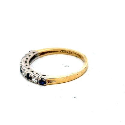 18ct yellow gold sapphire and diamond ring in size L1/2, featuring a vibrant sapphire centerpiece with sparkling diamonds.