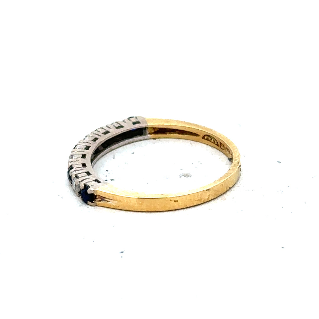 18ct yellow gold sapphire and diamond ring, size L 1/2, featuring a vibrant blue sapphire and sparkling diamonds.