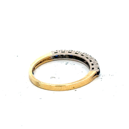18ct yellow gold sapphire and diamond ring in size L1/2, featuring a central blue sapphire with diamond accents.