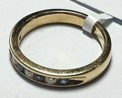 18ct yellow gold sapphire and diamond ring, size N, featuring a central sapphire surrounded by diamonds, unbranded jewelry.