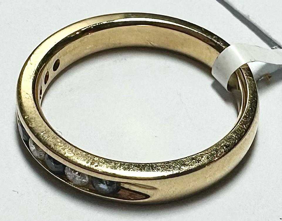 18ct yellow gold sapphire and diamond ring, size N, featuring a vibrant sapphire centerpiece with sparkling diamonds.