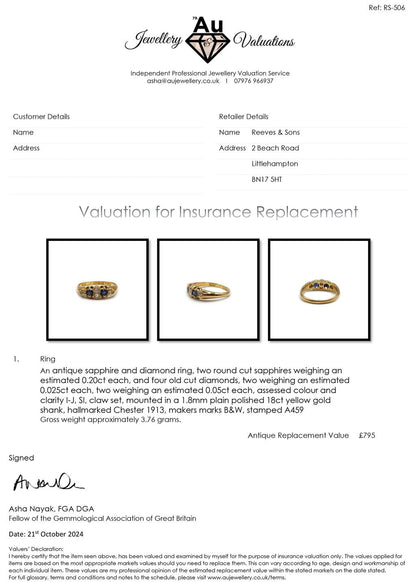 18ct yellow gold sapphire and diamond ring in size N1/2, featuring a detailed gemstone design and elegant band.