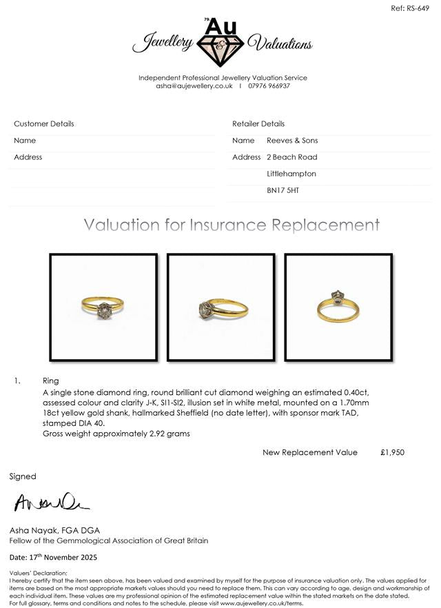 18ct yellow gold single-stone diamond ring with a sparkling setting, showcasing elegant craftsmanship and a bright, clear diamond.