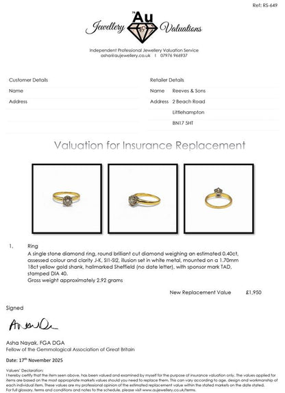 18ct yellow gold single-stone diamond ring with a sparkling setting, showcasing elegant craftsmanship and a bright, clear diamond.