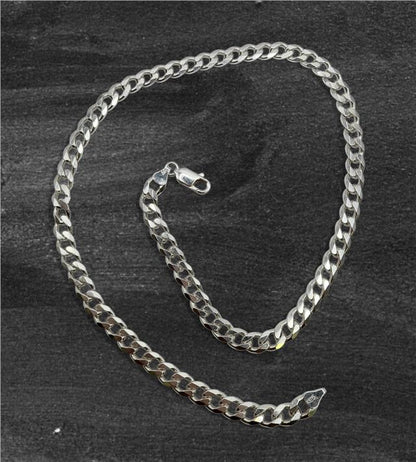 925 silver curb chain necklace, 20 inches long, with a sleek design and shiny finish, weighing 48.6 grams.