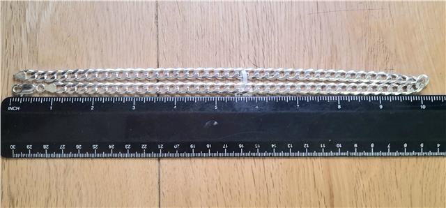 925 silver curb chain, 20 inches long, with a shiny finish and 48.6g weight, displayed on a neutral background.