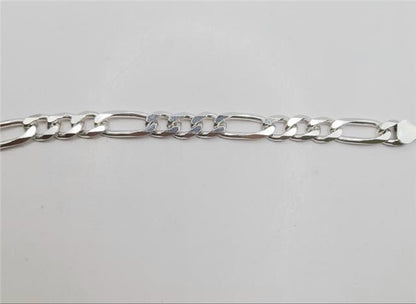 925 silver Figaro chain, 18 inch length, 37.7g, unbranded, showcasing the detailed link design in a close-up shot.