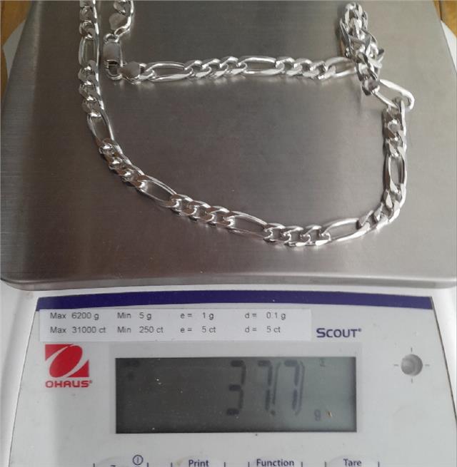 925 silver Figaro chain, 18 inch, lightweight jewelry chain with durable links, unbranded, 37.7 grams.