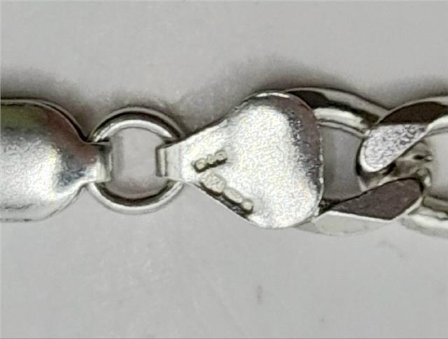 925 silver Figaro chain, 18-inch length, 37.7g, unbranded jewelry with intricate link design.