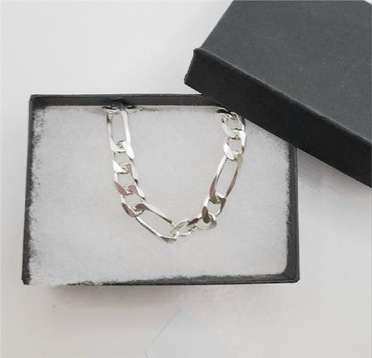 925 silver Figaro chain, 18 inch length, 37.7g, unbranded jewelry with intricate links and polished finish.