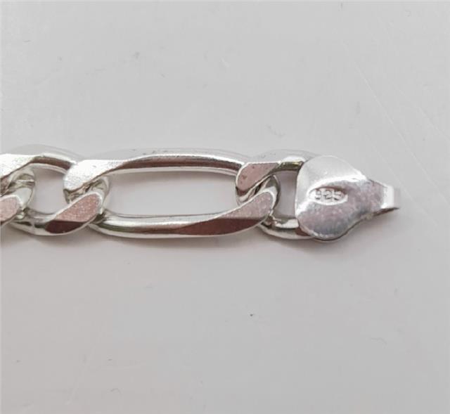 925 silver figaro chain, 18-inch length, 37.7g, unbranded, showing the detailed chain links and shine.