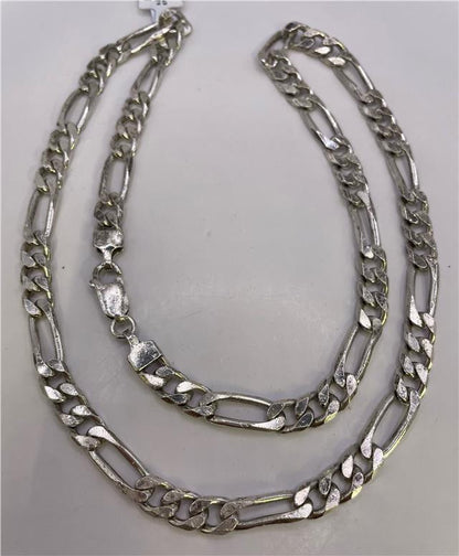 925 silver Figaro chain with polished links, unbranded jewelry accessory, showcasing its elegant design and shiny finish.