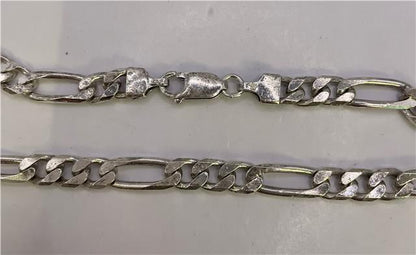 925 silver Figaro chain, unbranded, showing close-up of linked chain design and polished silver finish.