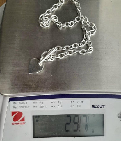 925 silver heart chain weighing 29.7g, featuring a delicate heart pendant, unbranded jewelry accessory.