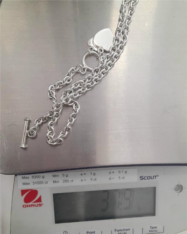 925 silver heart chain, 16cm length, weighs 37.9g, featuring a delicate heart pendant, unbranded jewelry accessory.