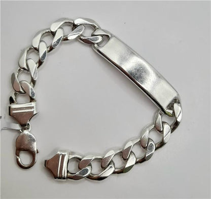 925 silver ID curb bracelet, 22cm, unbranded, with a sleek, polished silver chain and a customizable ID plate.