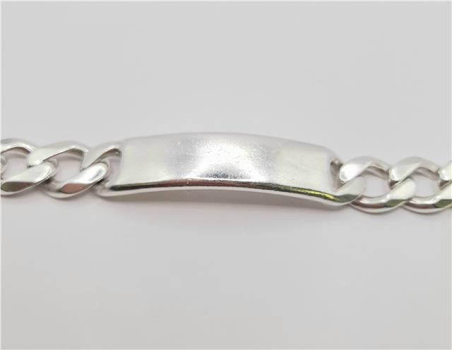 Silver ID curb bracelet made of 925 sterling silver, 22cm length, with a sleek chain design.