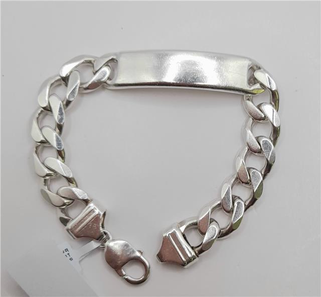925 silver ID curb bracelet, 22cm length, unbranded, with a smooth silver chain and ID plate detail.