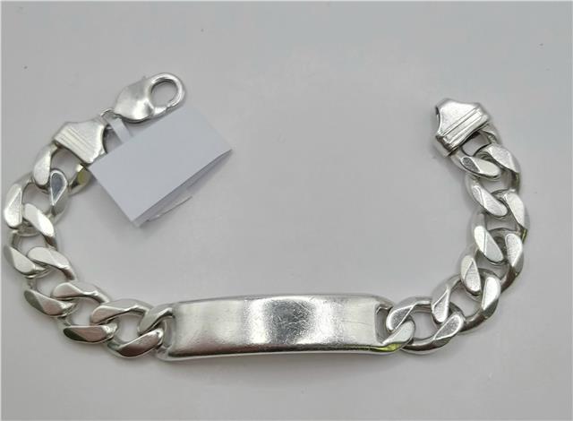 925 silver ID curb bracelet, 22cm length, unbranded, with a sleek silver chain and ID plate design.