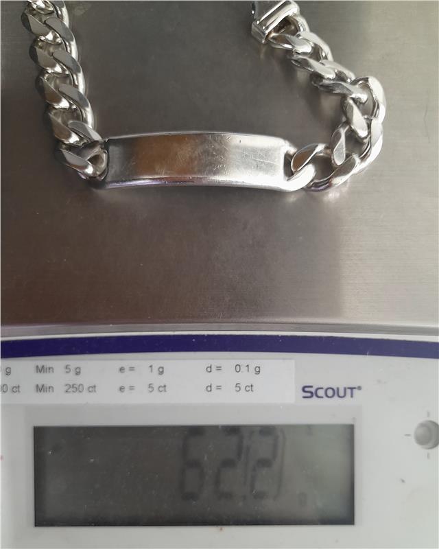 925 silver ID curb bracelet, 22cm length, unbranded, featuring a sleek silver chain with an ID plate design.