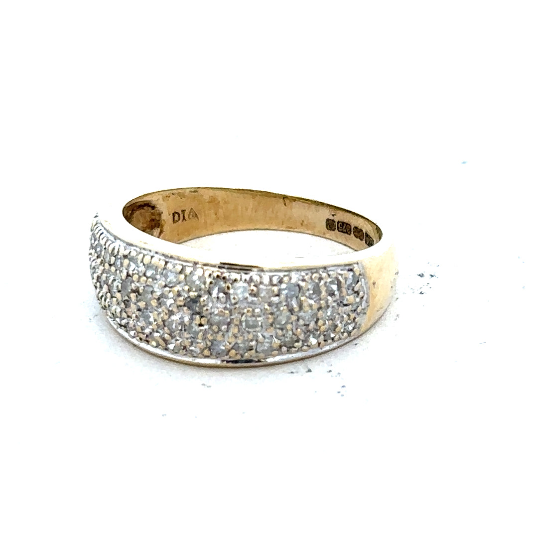 9ct diamond ring with 1/2 carat total weight in size M, featuring a sparkling diamond set in a gold band, weight 3.4g.