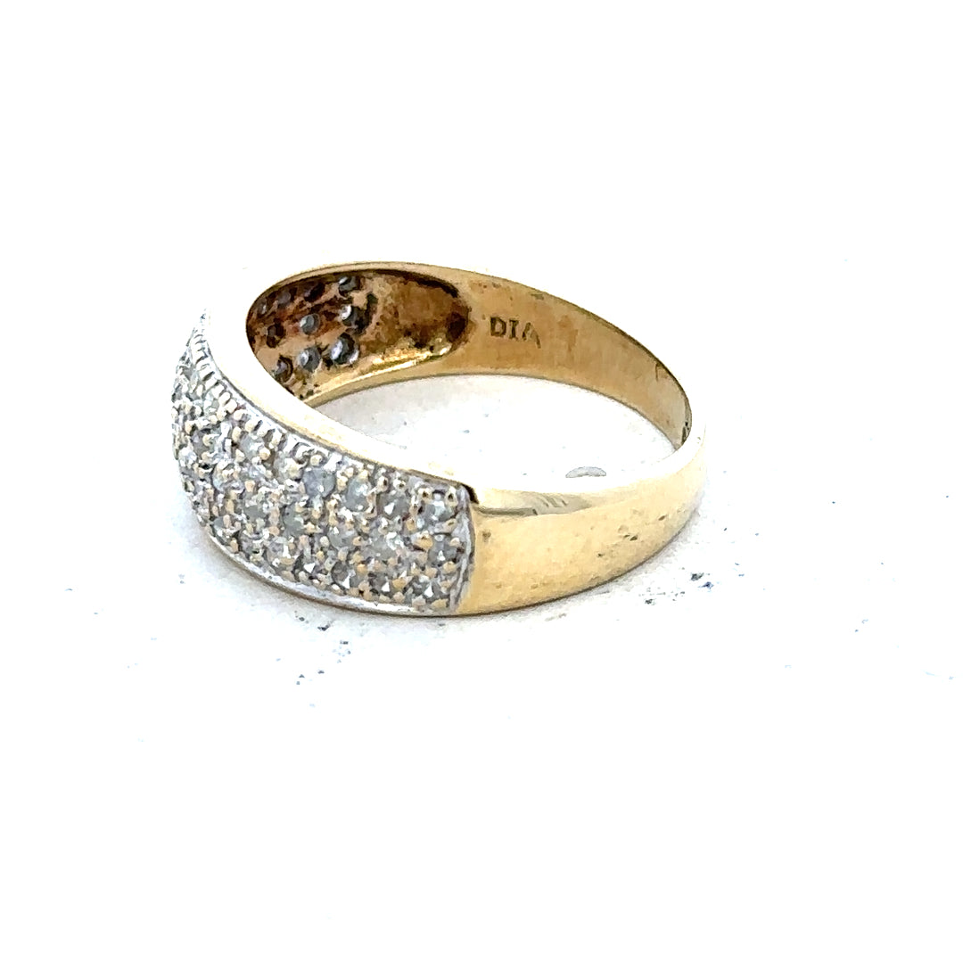 9ct diamond ring with 1/2 carat total weight, size M, unbranded, featuring a sleek band and sparkling diamonds.