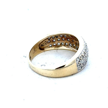9ct diamond ring with 1/2 carat total weight in size M, featuring a sleek band and sparkling diamonds, weighs 3.4 grams.