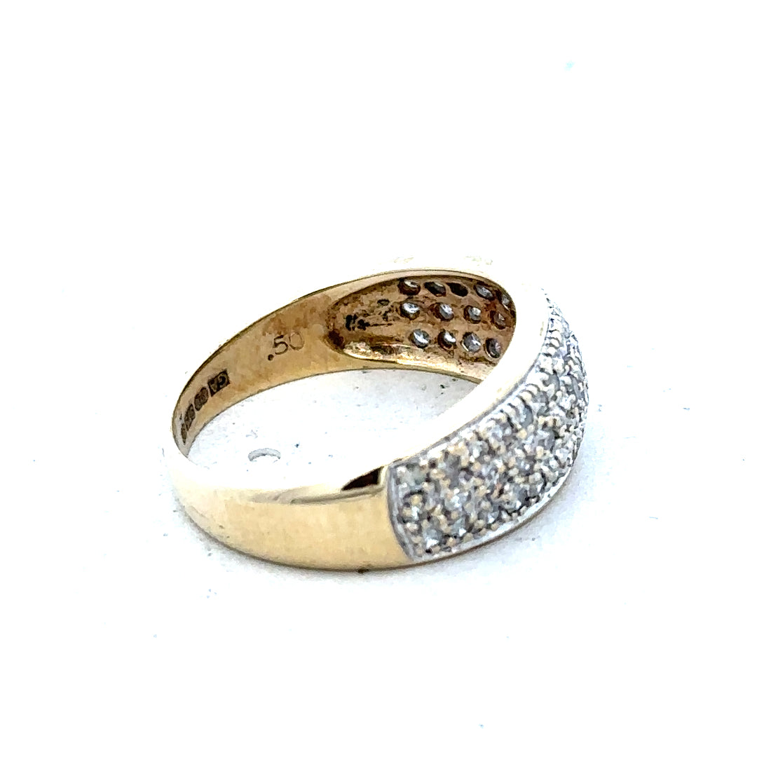 9ct diamond ring with 1/2 carat total weight, size M, unbranded, featuring a classic design and 3.4g weight.