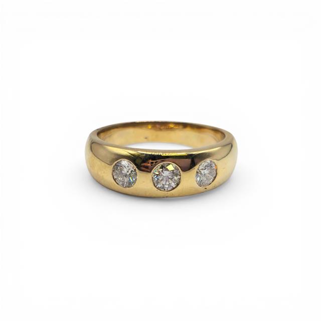 9ct yellow gold ring with three diamonds, unbranded jewelry, showcasing a classic and elegant design.