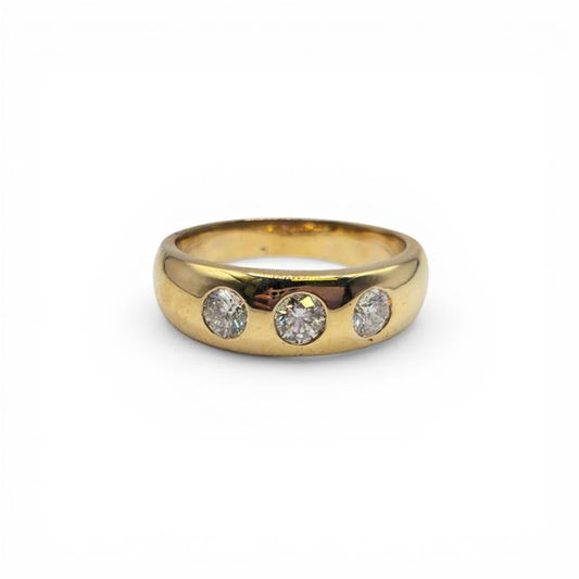 9ct yellow gold ring with three diamonds, unbranded jewelry, showcasing a classic and elegant design.