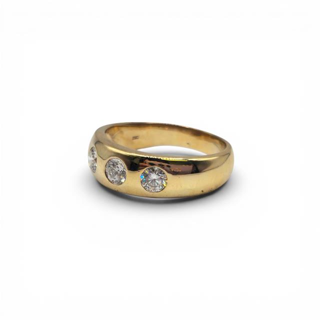 9ct yellow gold ring with three diamonds, showcasing a classic and elegant design, perfect for special occasions.