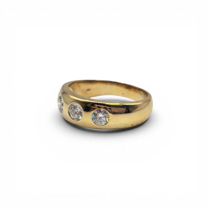 9ct yellow gold ring with three diamonds, showcasing a classic and elegant design, perfect for special occasions.