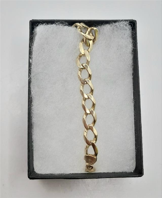 9ct gold curb bracelet, 21cm length, 12.9g, unbranded, featuring classic link design in shiny gold finish