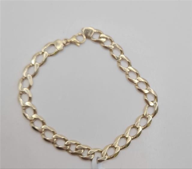 9ct gold curb bracelet, 21cm length, 12.9g weight, unbranded jewelry with classic gold curb chain design.