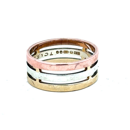 9ct gold ring in size P featuring a smooth band, unbranded jewelry piece with a polished finish.