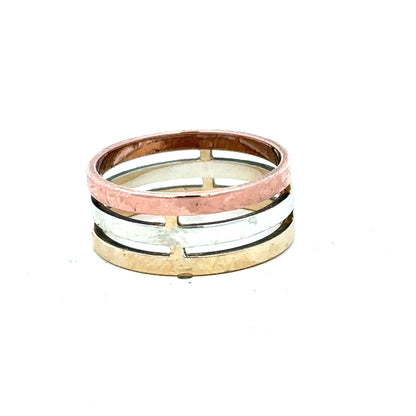 9ct gold ring in size P displayed on a neutral background, showcasing its simple, elegant design.