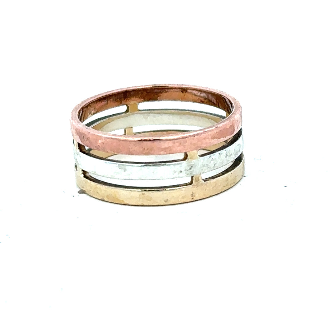 9ct gold ring in size P with a smooth band, displayed on a neutral background.