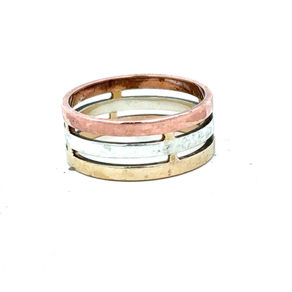 9ct gold ring in size P with a smooth band, displayed on a neutral background.