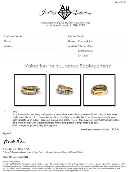 9ct multi-gold diamond ring with 0.80 carats of sparkling diamonds, showcasing a beautiful and elegant jewelry piece.