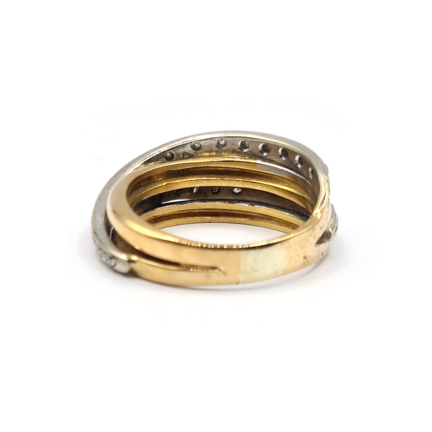 9ct multi-gold diamond ring with 0.80 carats of sparkling stones, showcasing a stylish and elegant jewelry design.