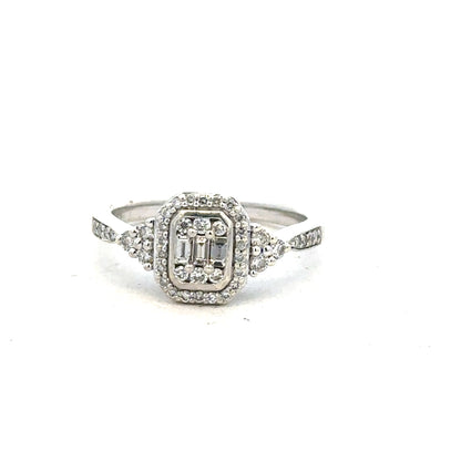 9ct white gold diamond ring with 0.35 carat diamond, size J, featuring a sleek and elegant design.
