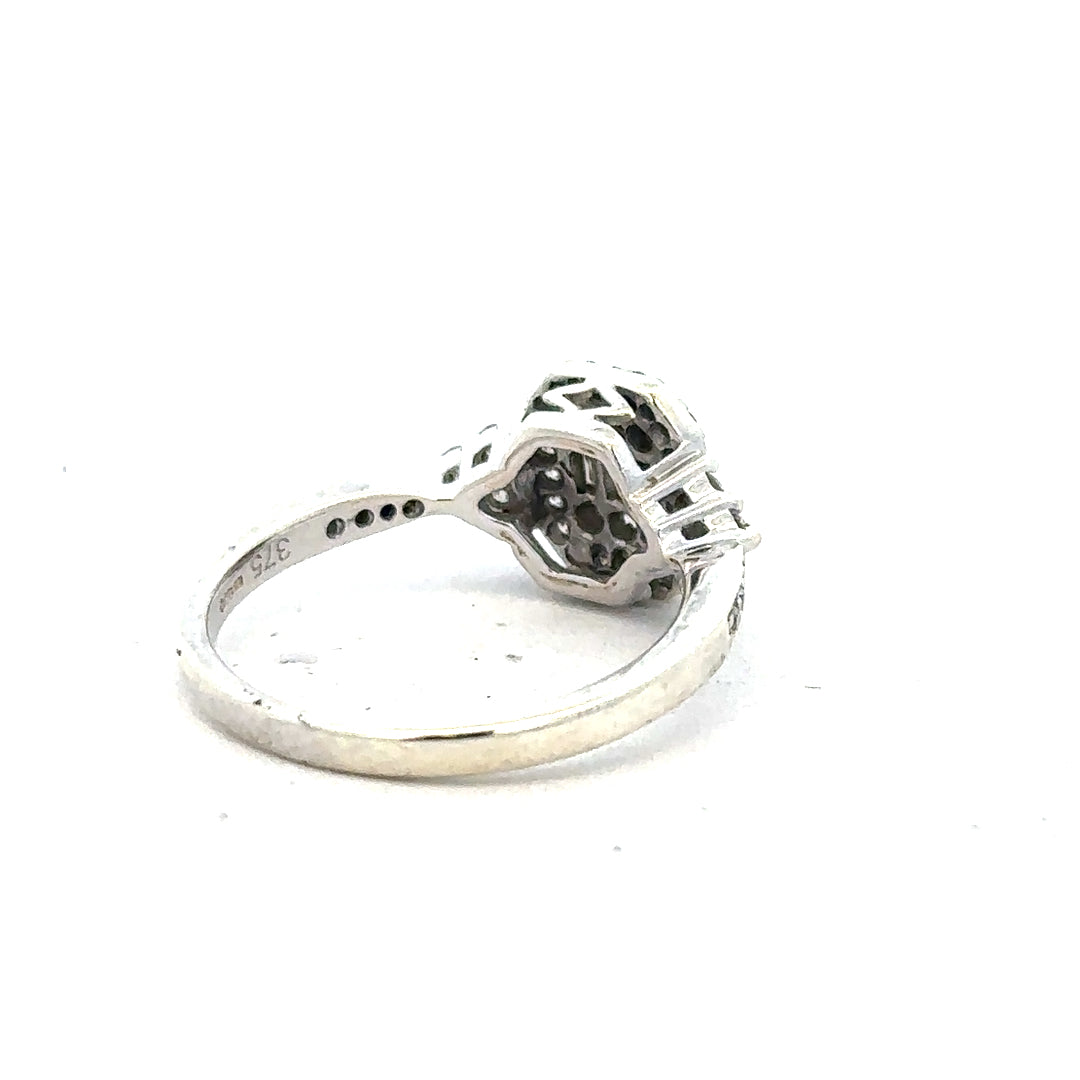 9ct white gold diamond ring with 0.35 carat center stone in size J, featuring a sleek and elegant design.