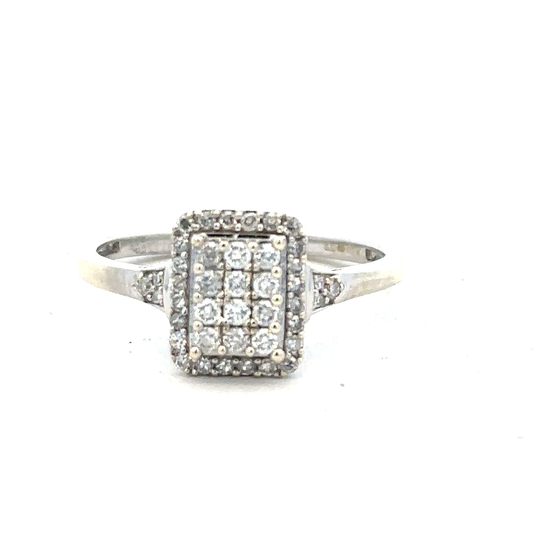9ct white gold diamond ring with 0.36 carats, size S, featuring a sleek design and sparkling diamonds.